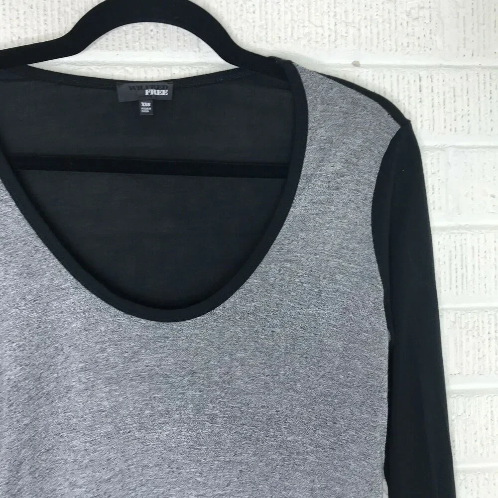 Aritzia Wilfred Free XXSmall 2XS Color Block Long Sleeve Tee Top Gray Black
